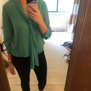 beautiful tie neck light blue aqua turquoise blous